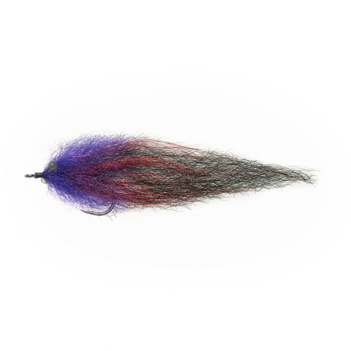 EP Boca Grande fly in Black Purple colorway with XL black mono eyes and a 4.5 inch baitfish profile