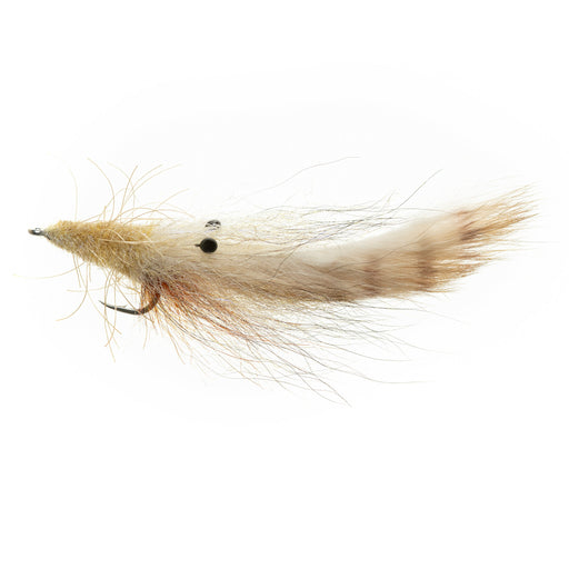 EP Tarpon Special fly in Suspended Shrimp Tan colorway with realistic eyes and a barred rabbit strip tail