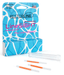 RestorLine LineSight fly line indicator kit, showing the blue and white patterned retail box, a clear plastic tube, and three orange-and-clear indicator rods on a white background.