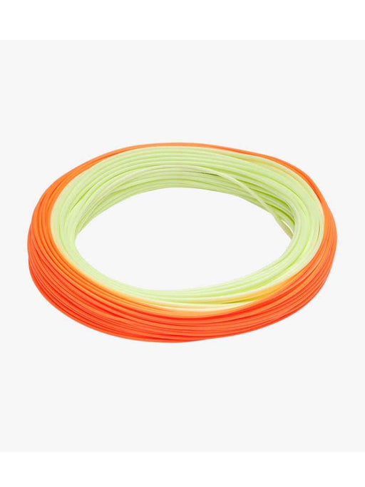 Coiled RIO Premier Gold Max Floating Fly Line showing Mint and Blaze Orange colors