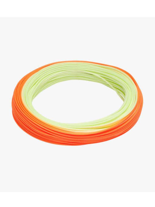 Coiled RIO Premier Gold Max Floating Fly Line showing Mint and Blaze Orange colors