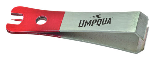 Umpqua Dream Stream Nipper fly fishing line clipper tool in red and silver stainless steel.