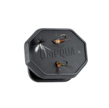 Umpqua Link HatchPad Single magnetic fly patch holding dry flies and nymphs to demonstrate staging capacity.