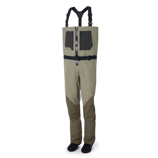 Orvis Mens Clearwater Zip Waders in Sagebrush with front waterproof zipper