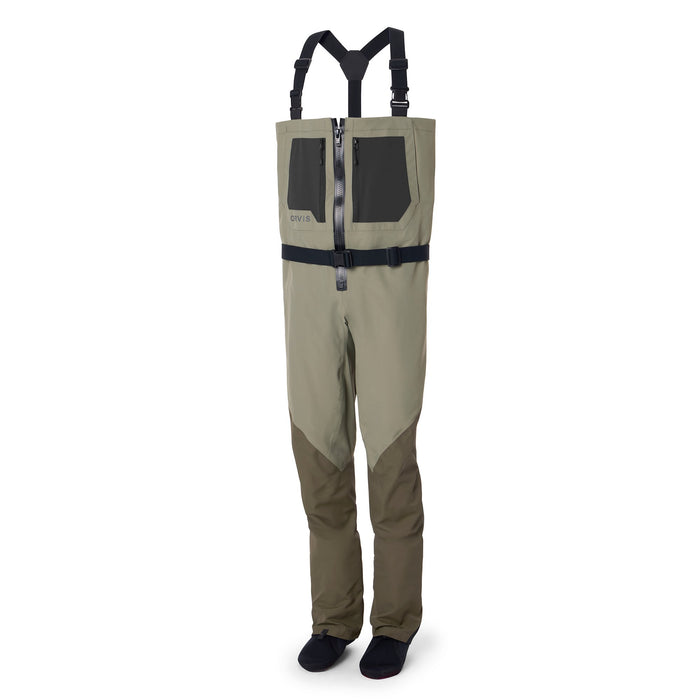Orvis Mens Clearwater Zip Waders in Sagebrush with front waterproof zipper
