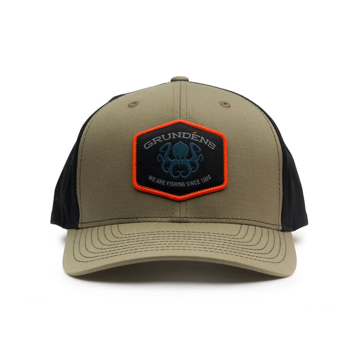 Loden and Black Grundens hat with Kraken logo on the front.