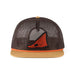 Grundens Brown and Whiskey trucker hat with red band and fish logo.