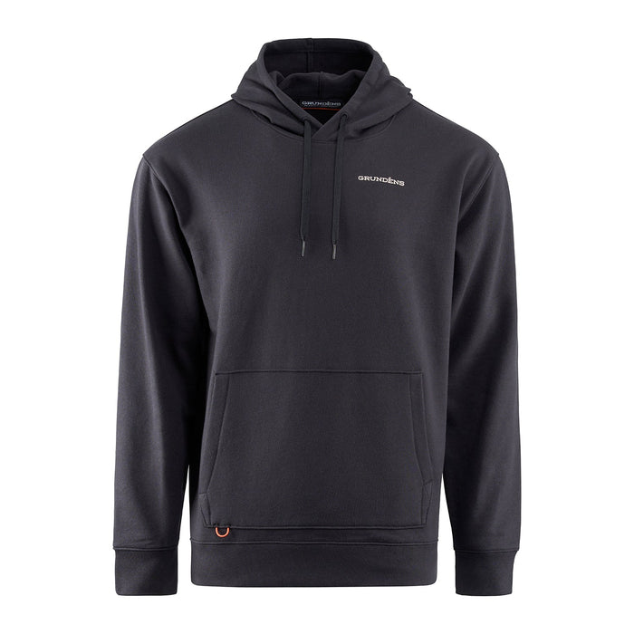 Grundens Bear Essentials Hoodie in Black showing front chest logo and pouch pocket