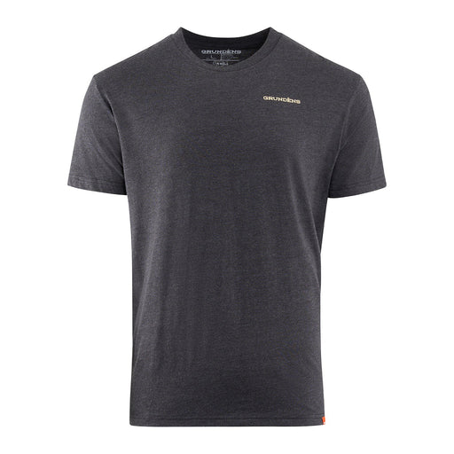 Heather grey t shirt with Grundens logo on left chest
