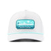 Grundens Skiffscript Vented Hat in silver with teal flats fishing skiff patch
