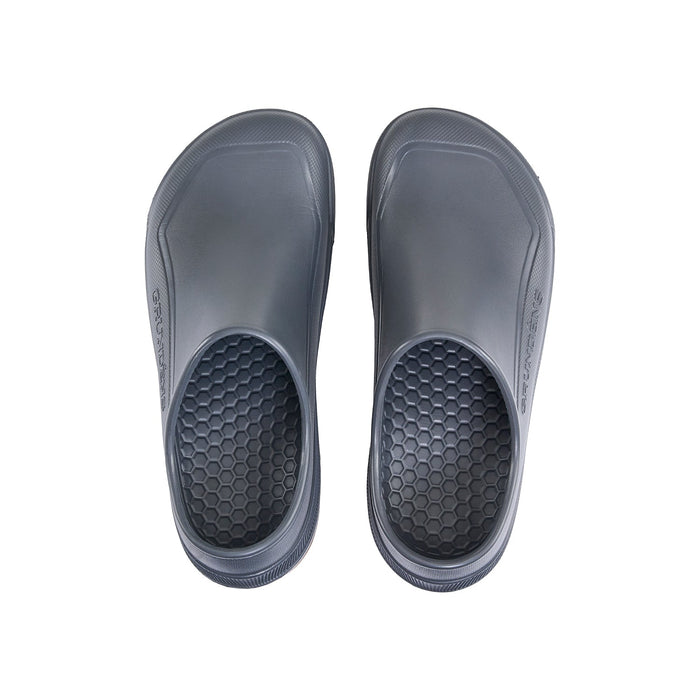 Top down view of Grundens Fish-On Slip-On lightweight deck shoes in Anchor gray