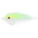 High-visibility chartreuse and white EP Peanut Butter fly mimicking a juvenile bunker or Atlantic menhaden.