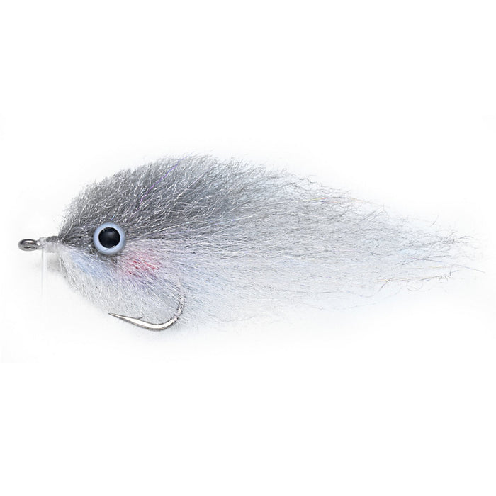 Translucent grey and white EP Peanut Butter baitfish imitation fly built with a wide compressed profile for easy casting.
