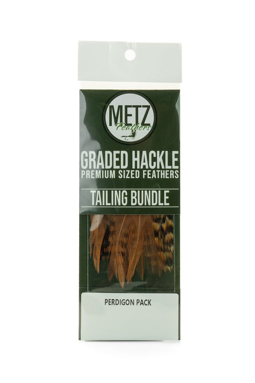 Metz Graded Hackle Tailing Bundle Perdigon Pack with stiff rooster cape feathers for euro nymph patterns