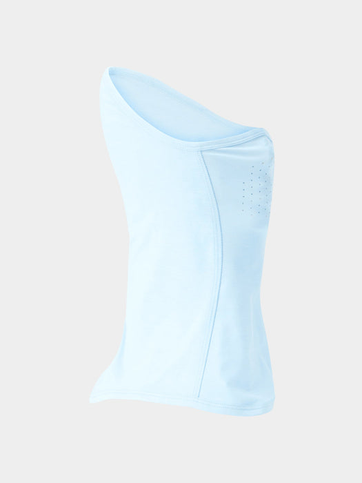 Ice Water blue Duck Camp Brrr Rockport Gaiter highlighting the extended front cape neck coverage design.