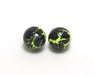 A pack of Hareline Crackle Slotted Tungsten Beads in Fl. Chartreuse and Black #127, displaying the heavy slotted heads coated in a high-visibility neon chartreuse-green and black crackle pattern.