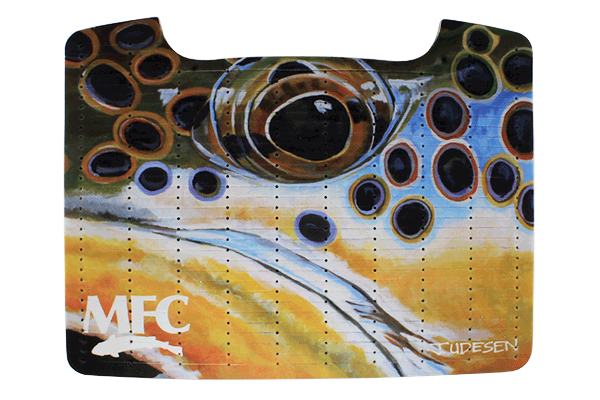 Montana Fly Company MFC Boat Box Drying Patch featuring Udesen's Extreme Brown trout spotting artwork