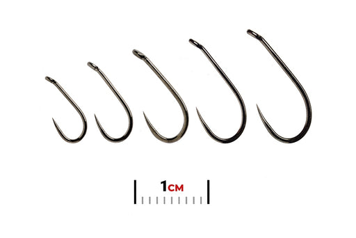 Size gauge showing multiple hooks and a 1 cm reference gauge.