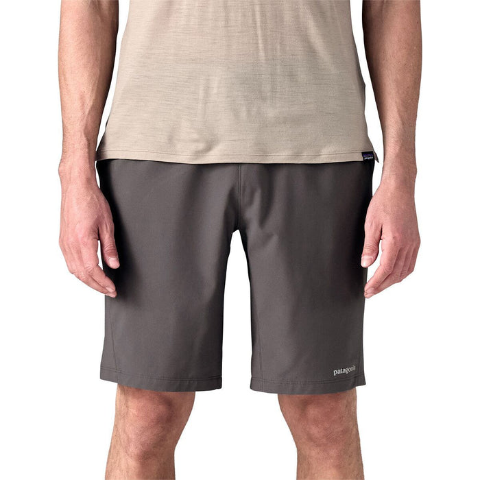 Patagonia Mens Terrebonne 10 inch inseam lightweight athletic shorts on model profile view