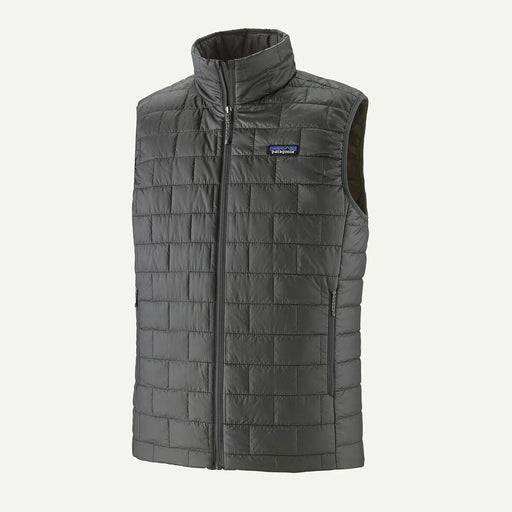 Forge Grey Patagonia Nano Puff Vest displaying the full front zipper layout and iconic horizontal brick quilting pattern