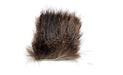 A rectangular Hareline Beaver Fur Piece showcasing a dense tuft of soft brown and grey natural underfur mixed with stiff, dark guard hairs on a clean tanned hide backing.