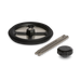 Grayl Titanium Coffee Press Kit components disassembled showcasing the circular mesh filter screen, two-piece titanium press rod, and black textured press knob