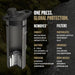 Grayl OnePress global protection technology graphic detailing virus, bacteria, and protozoan filtration specs for the GeoPress Ti Purifier