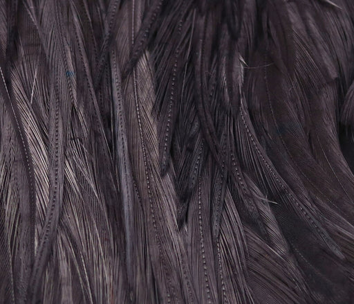 Slate gray dun Hareline Half Cape rooster hackle cape showing flexible stems and web-free barbules.