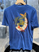 Back view of the Clement Blue Patagonia Cap Cool Merino Shirt highlighting the custom curved Cutty Shark graphic design.