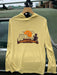 Detailed view of the custom mountain lifestyle and fly fishing graphic on the back of the Patagonia technical sun hoody.