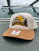 Front view of the biscuit and tobacco Richardson 112 Golden Fly Shop Howdy Folks Hat featuring the custom embroidered patch.