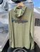 Back view of the Caper Green Patagonia Cap Cool Sun Hoody showcasing the Fitz Roy Trout graphic across the shoulders