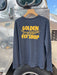 Back view of the Smolder Blue Patagonia L/S Cap Cool Daily Shirt showing the yellow Golden Fly Shop Cutty Shark graphic.