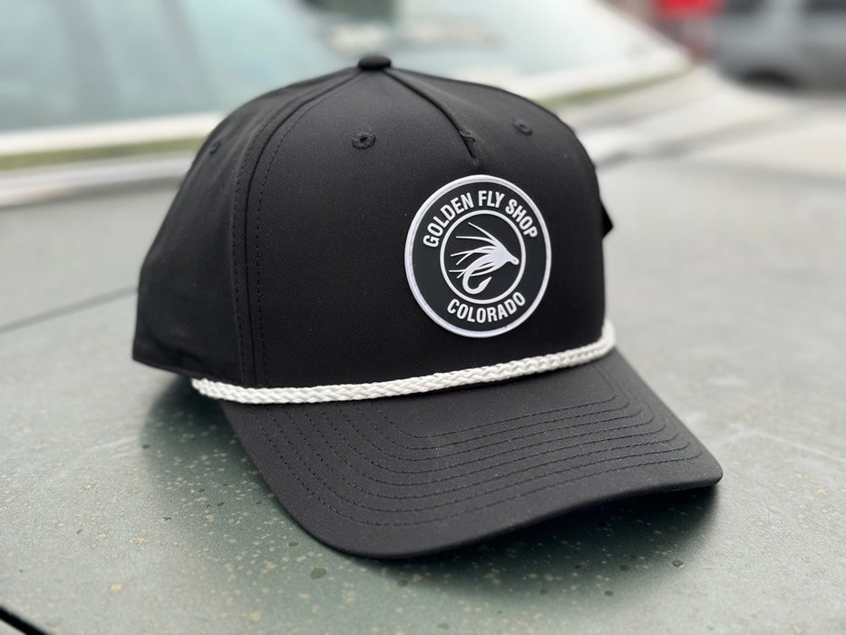 Golden Fly Hat - Black w/ Rubber Patch/White Rope