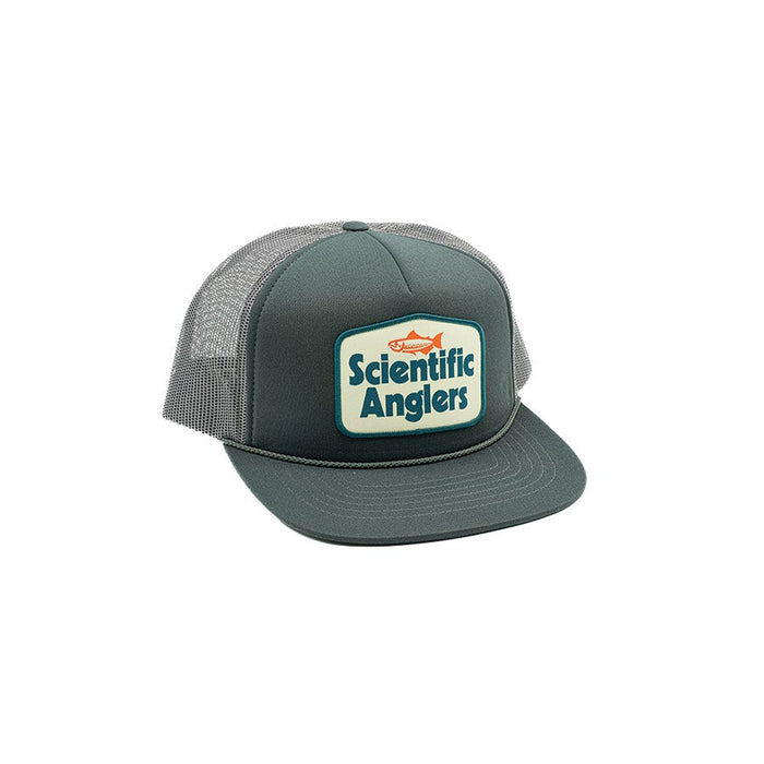 Scientific Anglers Foamie Trucker Hat in SA Logo Grey and charcoal mesh back featuring a retro logo patch.