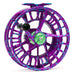 Angled profile view of the Lamson Litespeed M Wild Child Special Edition fly reel highlighting the close-tolerance saltwater frame geometry