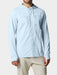 Ice Water light blue Duck Camp Hybrid Guide Hoodie showing the front snap buttons and zippered chest pockets.
