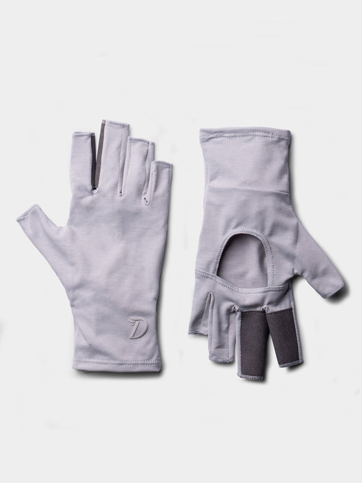 Highrise grey Duck Camp Brrr Rockport Sun Glove pair showing the open palm design and suede stripping overlays.