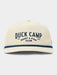 Beige cap with 'Duck Camp Hunt & Fish Club' text on a white background