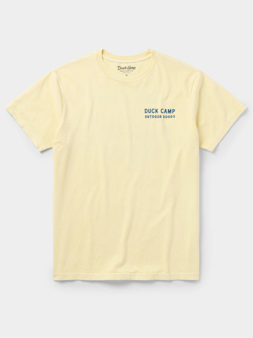 Front view of the Duck Camp Bucket List Tee in Summerland Yellow, a premium cotton crewneck fly fishing shirt.