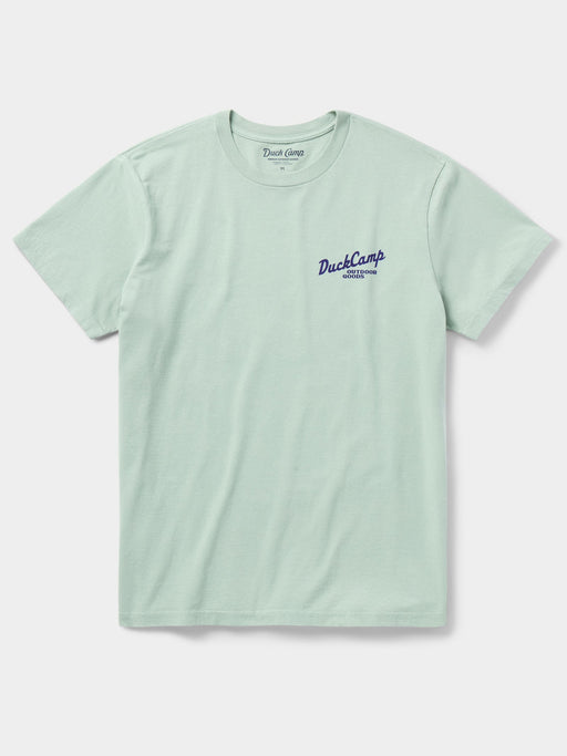 Front view of the Duck Camp Goods and Gear Tee in Bay light green, featuring the custom Duck Camp Outdoor Goods chest logo