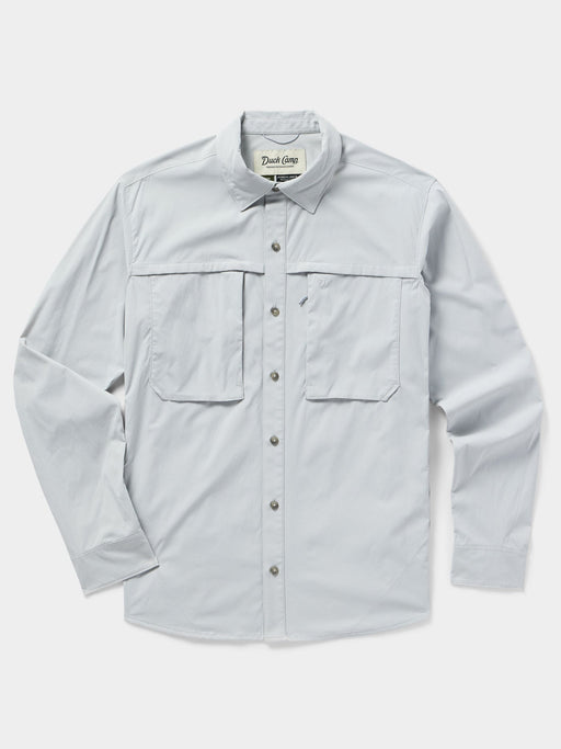 Front view of the Duck Camp Lightweight Fishing Shirt Long Sleeve in Highrise grey highlighting the clean minimal aesthetic.