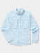 Ice Water blue Duck Camp Men's Lightweight Fishing Shirt Long Sleeve showing the front buttons and double chest pockets.