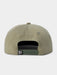 The back of a structured baseball cap in a muted sage green color, featuring a dark green adjustable snapback closure with a small white and black logo patch.