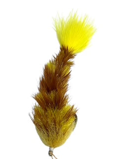 Chocklett's Feather Changer 4 inch articulated baitfish fly in Yellow and Brown, featuring realistic mottled brown back feathers over a vibrant golden yellow underbelly.