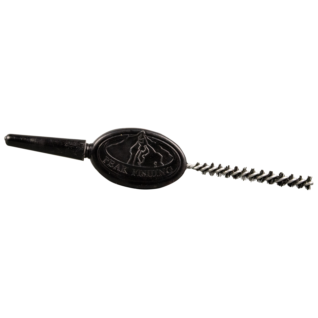 PEAK Ritt Pick-N-Brush PNB-M 3-in-1 fly tying tool showing the black ergonomic grip, bodkin needle, and nylon dubbing brush