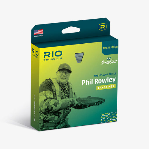 RIO Ambassador Series Phil Rowley Lake Lines product packaging box featuring stillwater expert Phil Rowley holding a large trout