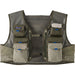 Front view of the River Rock Green Patagonia Stealth Pack Vest showcasing organized front storage pockets and an integrated fleece fly patch