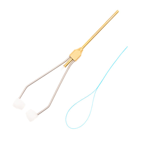 The Renzetti Midge Ruby Tip Bobbin (HT 101), a premium brass and stainless steel fly tying tool with a friction-free ruby insert.