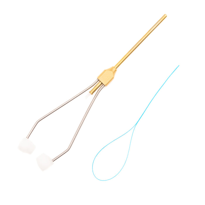 The Renzetti Midge Ruby Tip Bobbin (HT 101), a premium brass and stainless steel fly tying tool with a friction-free ruby insert.